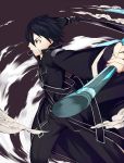  1boy black_eyes black_hair coat dual_wielding kirito male short_hair sword sword_art_online weapon yamatoba 