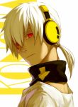  1boy character_name choker facial_mark headphones kagerou_project konoha_(kagerou_project) looking_at_viewer lowrain ponytail red_eyes short_hair solo white_hair 