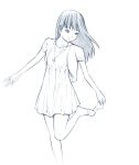  1girl dress long_hair monochrome original sketch sock_pull solo yoshitomi_akihito 