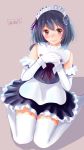  1girl absurdres alternate_costume arm_ribbon breasts brown_eyes brown_hair dress elbow_gloves enmaided gloves haguro_(kantai_collection) hair_ornament highres kantai_collection maid personification short_hair smile solo tbd11 thigh-highs white_gloves white_legwear 
