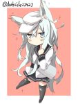  1girl animal_ears cat_ears cat_tail darkside grey_eyes hammer_and_sickle hat hibiki_(kantai_collection) kantai_collection kemonomimi_mode long_hair looking_at_viewer silver_hair skirt solo star tail thighhighs verniy_(kantai_collection) 