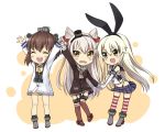  &gt;:d 3girls :d \o/ ^_^ amatsukaze_(kantai_collection) arms_up blonde_hair brown_eyes brown_hair chibi closed_eyes elbow_gloves french_maid girl_sandwich gloves holding_hands kantai_collection long_hair multiple_girls open_mouth outstretched_arms sandwiched shimakaze_(kantai_collection) silver_hair smile tagme very_long_hair wavy_mouth yukikaze_(kantai_collection) 