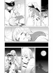  bangs blunt_bangs comic female_admiral_(kantai_collection) full_moon kantai_collection long_hair monochrome moon murakumo_(kantai_collection) nathaniel_pennel night night_sky piggyback school_uniform serafuku sky sleeping star_(sky) translated 