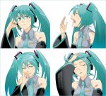  1girl aqua_eyes aqua_hair expressionless expressions hatsune_miku juu_(juuzi) naughty_face necktie sleeveless sleeveless_shirt twintails vocaloid yawning 