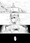  1girl comic female_admiral_(kantai_collection) fur_hat hat kantai_collection military military_vehicle monochrome nathaniel_pennel snowing su-152 tank translated ushanka vehicle world_of_tanks 