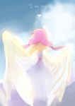  1girl angel_wings back bare_shoulders blue_sky guilty_crown hair_ornament long_hair pink_hair sky solo twintails wings yuzuriha_inori 