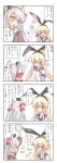  &gt;_&lt; 2girls 4koma amatsukaze_(kantai_collection) blonde_hair circle_garbage comic elbow_gloves gloves hairband highres kantai_collection long_hair multiple_girls personification school_uniform serafuku shimakaze_(kantai_collection) silver_hair thigh-highs twintails 