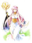  1girl athena_(saint_seiya) hakugekka kido_saori long_hair purple_hair saint_seiya solo staff traditional_media 