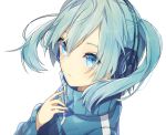  1girl aqua_hair blue_eyes daluto_(hitomi555) ene_(kagerou_project) headphones kagerou_project looking_at_viewer track_jacket white_background 