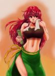  1girl bamboo braid breasts drying green_clothes hong_meiling large_breasts littlefinger1988 long_hair looking_away midriff navel red_eyes redhead side_slit smile solo standing sweat sweating tight_top touhou towel towel_around_neck twin_braids wet wiping_sweat 