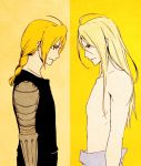  2boys blonde_hair edward_elric enol001 father_(fma) fullmetal_alchemist mechanical_arm multiple_boys spoilers yellow_eyes 