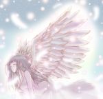  1girl angel_wings black_hair bluez chitanda_eru closed_eyes dress hyouka long_hair tagme wings 