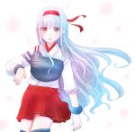  1girl blush brown_eyes hairband japanese_clothes kantai_collection long_hair muneate open_mouth personification ribbon shoukaku_(kantai_collection) silver_hair skirt smile solo twintails white_hair 
