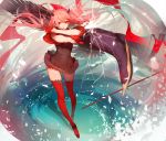  1girl asukaziye bird cape gloves horns long_hair looking_at_viewer pink_hair pixiv_fantasia pixiv_fantasia_fallen_kings red_eyes skirt solo thigh-highs 