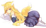  1girl animal_ears blonde_hair blue_eyes fox_ears fox_tail long_hair naomi_(sekai_no_hate_no_kissaten) original solo tail 