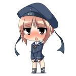 1girl blush brown_eyes brown_hair chibi hat kantai_collection sailor_dress sailor_hat short_hair simple_background solo tagme triangle_mouth twumi white_background z3_max_schultz_(kantai_collection) 