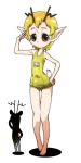  1girl blonde_hair brown_eyes copyright_request creature deer_tail expressionless full_body hand_on_hip horns looking_at_viewer pointy_ears school_swimsuit solo standing swimsuit usu_noro 