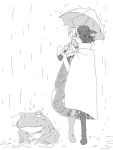  animal_ears black_hair cat_ears cat_tail eyepatch frog klonoa looking_down railing raincoat tail tat_(klonoa) umbrella 