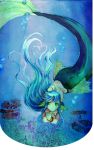  1girl blue_hair long_hair madou_monogatari mermaid monster_girl puyopuyo satuki_(norion) seriri solo traditional_media underwater watercolor_(medium) 