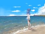  1girl barefoot beach blue_hair hiradaira_chisaki long_hair nagi_no_asukara scenery school_uniform shoes_removed side_ponytail yukinohana 