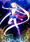  absurdres bishoujo_senshi_sailor_moon blue_skirt closed_eyes cutie_moon_rod dated double_bun elbow_gloves gloves highres long_hair outstretched_arm red_boots sailor_collar sailor_moon sakura12140814 side signature skirt star tsukino_usagi twintails very_long_hair 
