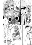  1boy 1girl admiral_(kantai_collection) aikura_(twilight_dusk) aiming_at_viewer akebono_(kantai_collection) comic flower hair_flower hair_ornament kantai_collection long_hair monochrome naval_uniform school_uniform serafuku shitty_admiral side_ponytail translated 