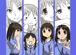  azumanga_daioh brown_hair highres kasuga_ayumu matsuoka_yuki morichan nyoro~n parody school_uniform seiyuu_connection style_parody 