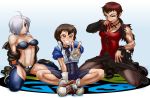  ahoge angel_(kof) blood boro chaps fatal_fury hair_over_one_eye king_of_fighters midriff muscle pantyhose sendo_tsugumi short_hair snk spread_legs v vice 