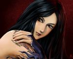  bridal_gauntlets brown_eyes castlevania castlevania:_order_of_ecclesia hands jian_huang portrait shanoa solo tattoo 