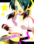  black_hair blue_eyes blush chibana_eri_kaori dragon_ball dragon_ball_z dragonball dragonball_z fingerless_gloves gloves midriff navel open_mouth solo star twintails videl 