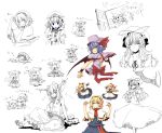  bat_wings blonde_hair blue_eyes blue_hair bow character_sheet doll hair_bow hairband hat highres horn_ribbon horns ibuki_suika long_hair lysander_z oni parasol patchouli_knowledge red_eyes remilia_scarlet ribbon shanghai shanghai_doll shikieiki_yamaxanadu short_hair touhou translated umbrella vampire wings wink yakumo_yukari 