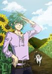  blue_hair clouds dog johan_andersen male outside short_hair sunflowers yugioh_gx 