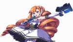  arcana_heart arcana_heart_2 armpits bare_shoulders blue_eyes blush breasts cleavage dress drill_hair dual_wielding earrings elbow_gloves gloves gun jewelry long_hair necklace official_art open_mouth orange_hair petra_johanna_lagerkvist pumpkin_kingdom solo thigh-highs thighhighs twin_drills very_long_hair watermark weapon white_legwear 