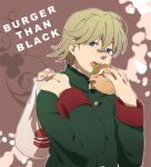  1boy bag darker_than_black eating food goran_(darker_than_black) hamburger male plastic_bag solo tsu 