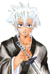  blue_eyes katana male peace_maker_kurogane short_hair solo suzu_kitamura sword 