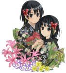  amakura_mio black_hair crimson_butterfly fatal_frame fatal_frame_ii flower holding_hands japanese_clothes kimono lily_(flower) siblings sisters twins 