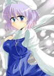  blue_eyes blush breasts hat highres large_breasts lavender_hair letty_whiterock short_hair snow solo touhou wedge 