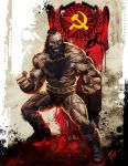  beard boots brown_hair facial_hair fikkoro green_eyes hammer_and_sickle male manly mohawk muscle scar solo street_fighter zangief 