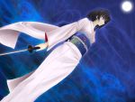  black_hair blue blue_eyes japanese_clothes kara_no_kyoukai katana kimono moon ryougi_shiki sword type-moon 