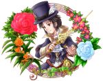  bad_id blue_eyes blue_hair blue_rose flower frederic_chopin fuju hat male musical_note red_rose rose solo top_hat trusty_bell 