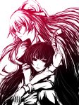  bad_id fujiwara_no_mokou gradient houraisan_kaguya hug monochrome multiple_girls pizaya red s_tanly touhou 