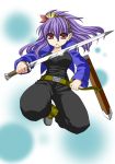  bad_id cosplay dragon_ball dragon_ball_z ogera_okera parody purple_hair risyaesumoe scabbard sheath solo sword touhou trunks_(dragon_ball) trunks_(future)_(dragon_ball) weapon yasaka_kanako 