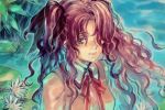  fate/stay_night fate_(series) furikawa_arika green_eyes lily_pad lilypads long_hair ribbon solo tohsaka_rin toosaka_rin water_lily 