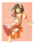  bad_id barefoot black_hair bloomers brown_hair bunny_ears character_name closed_eyes inaba_tewi jewelry laughing midriff navel orga_(pixiv) organ_derwald pendant pointing rabbit_ears shirt_lift skirt solo touhou 