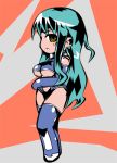  1girl aqua_eyes armored_core artist_request chibi long_hair pilot solo source_request thighhighs underboob yellow_eyes 