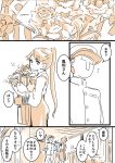  1boy 1girl admiral_(kantai_collection) carnation comic flower houshou_(kantai_collection) japanese_clothes kantai_collection kobamiso_(kobalt) long_hair monochrome naval_uniform personification ponytail translated 