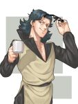  1boy black_hair cup daifukumochi_(qquuiieett) holding holding_sunglasses jojo_no_kimyou_na_bouken mug solo steely_dan sunglasses 