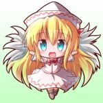  1girl blonde_hair blue_eyes bow chibi dress hat lily_white long_hair looking_at_viewer lowres ryogo solo touhou 