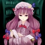  1girl book expressionless holding holding_book klugheit long_hair looking_at_viewer patchouli_knowledge purple_hair solo touhou very_long_hair violet_eyes 