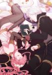  1boy 1girl braid closed_eyes couple detached_sleeves fire_emblem fire_emblem:_kakusei henry_(fire_emblem) long_hair nora_zombie olivia_(fire_emblem) pink_hair ponytail sleeping thighhighs twin_braids white_hair 